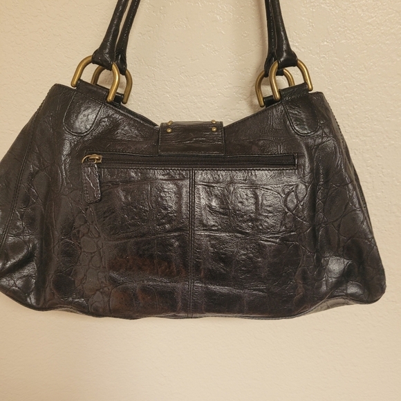 Kate Landry Black Croc Embossed Leather Handbag - Picture 4 of 10